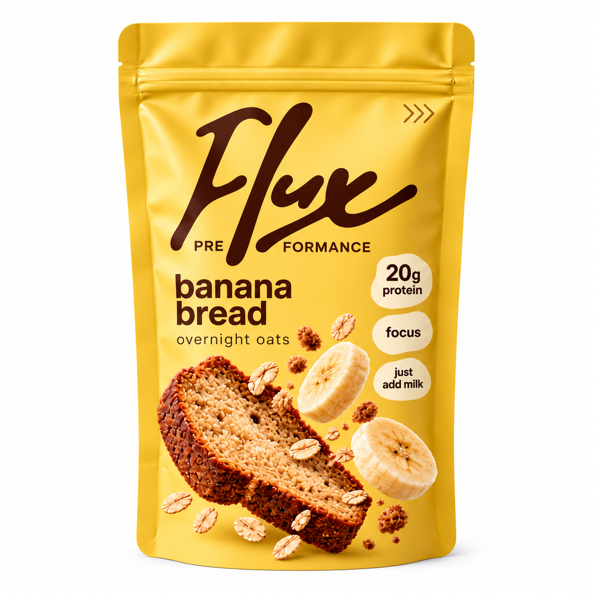 Flux Preformance High Protein, Focus Orientated Overnight Oats, Banana Bread